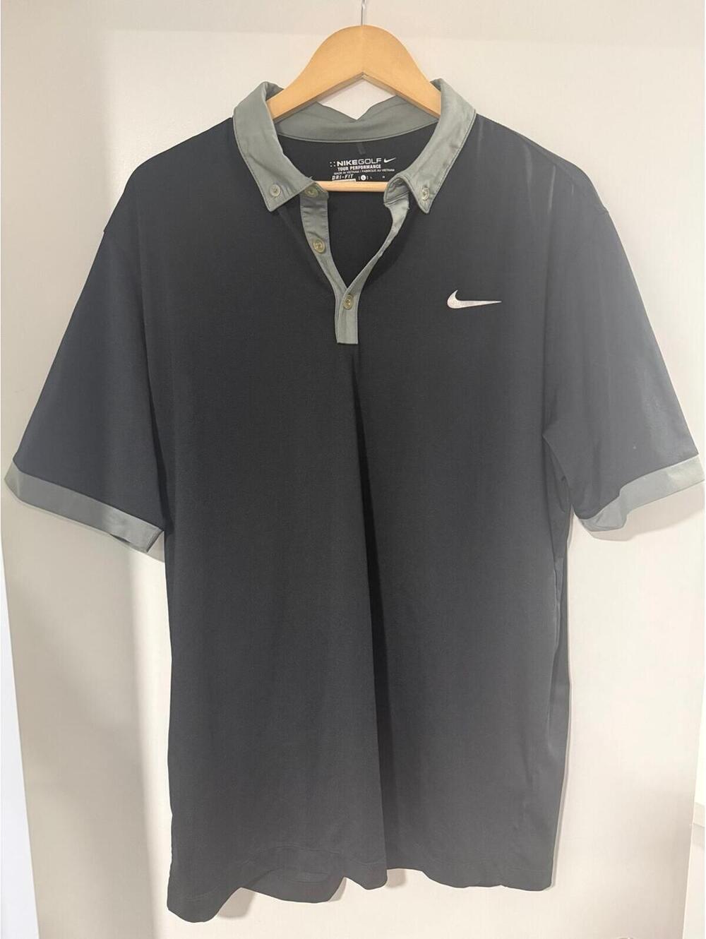 Nike Golf Tour Performance Dri-FIT Polo Shirt Men’s Large Black Gray Swoosh